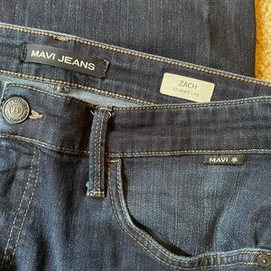 Mavi Zach Straight Leg Jeans - Dark Blue with Contrast Stitching
